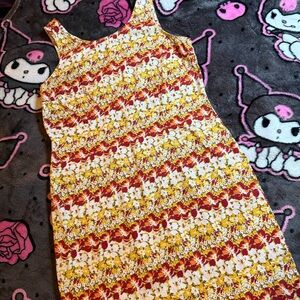 Vintage Old Navy Yellow Red sleeveless bodycon hibiscus summer Floral Dress